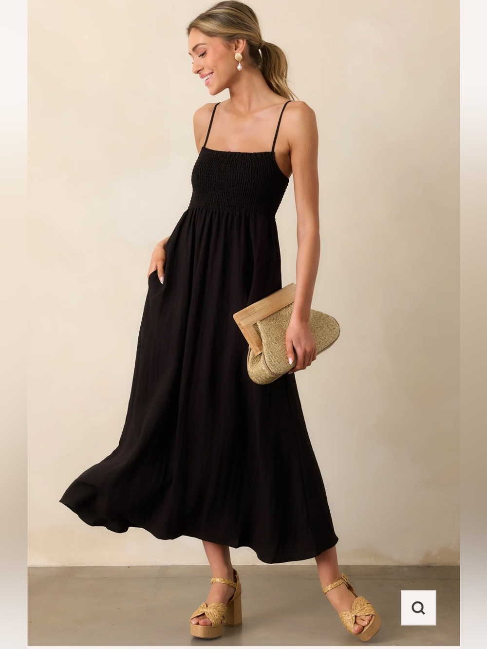 Z Supply Black Smocked Waist Midi Dress - Picture 5 of 11
